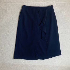 J Crew Skirt Womens 12 Navy Blue Pencil Straight Ruffled Accent Skirt